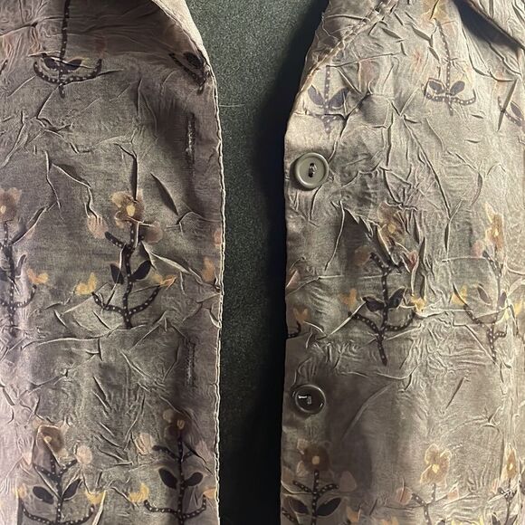 K Studio Sheer Blouse Button Up, Ladies 14, Green Floral Pattern - Picture 7 of 8